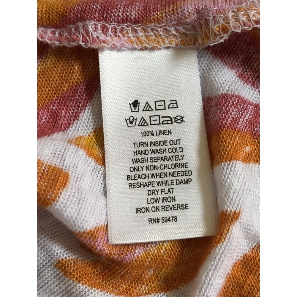 Cynthia Rowley Boho Top Women's Size L Orange Linen Floral Short Sleeve Tunic - Picture 11 of 12